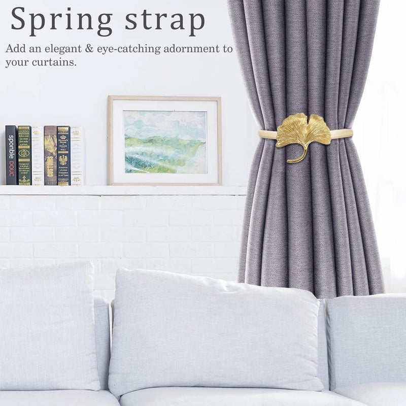 LLPMutu 4Pack Aluminum Alloy Spring Design Curtain Tiebacks - Leaf Carving Design Curtain Ties for Drapes - Modern Style Holdbacks (Gold Ginkgo) - Image 5